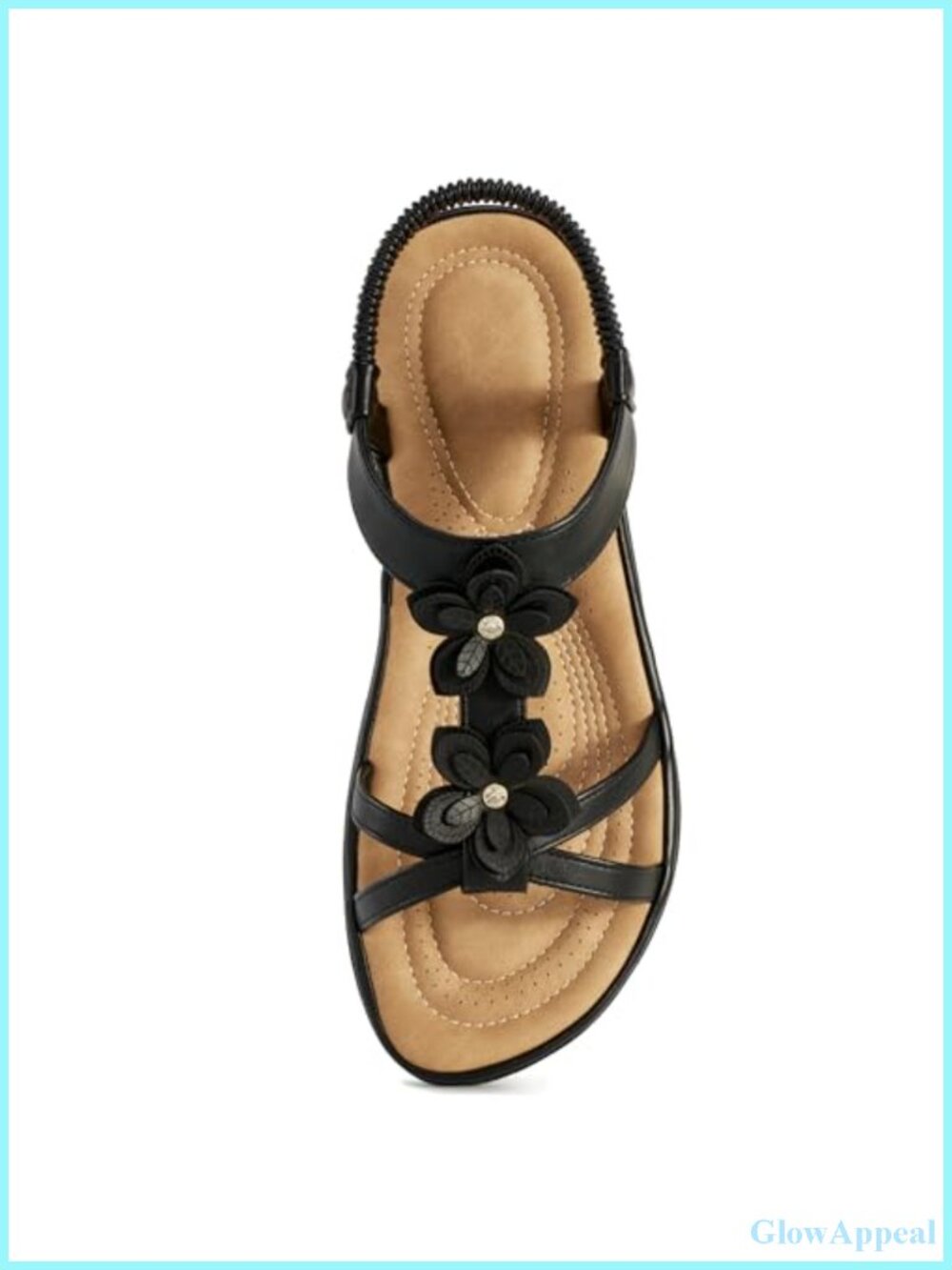 Faux Leather Flat Sandals Ankle Strap Rhinestone Floral Comfortable Casual